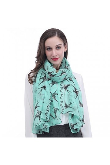 Lina & Lily Écharpe Foulard pour Femme Imprimé Oiseau Hirondelle Vert&nbsp;dEau 