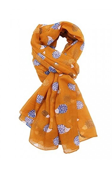 Grande écharpe légère avec imprimé hérissons, moutarde, 180*90 cm