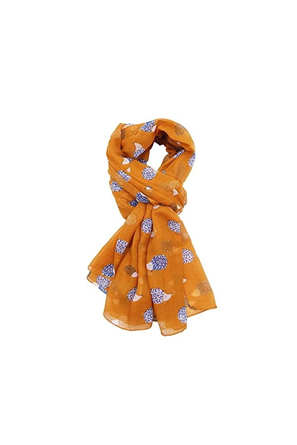 Grande écharpe légère avec imprimé hérissons, moutarde, 180*90 cm