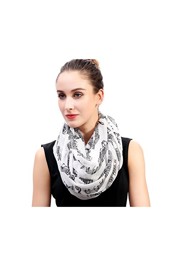 Lina & Lily foulard tube imprimé notes de musique Blanc 