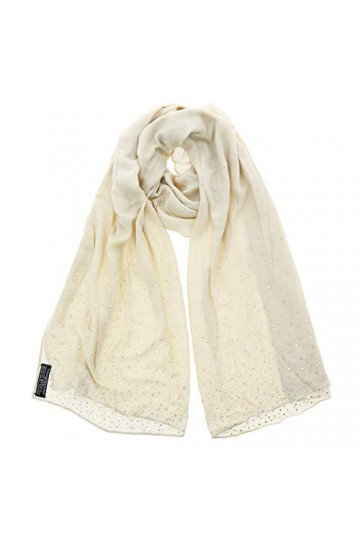 FASHIONGEN - Echarpe en Coton, Foulard femme à Perles et Strass, ALOISE - Beige