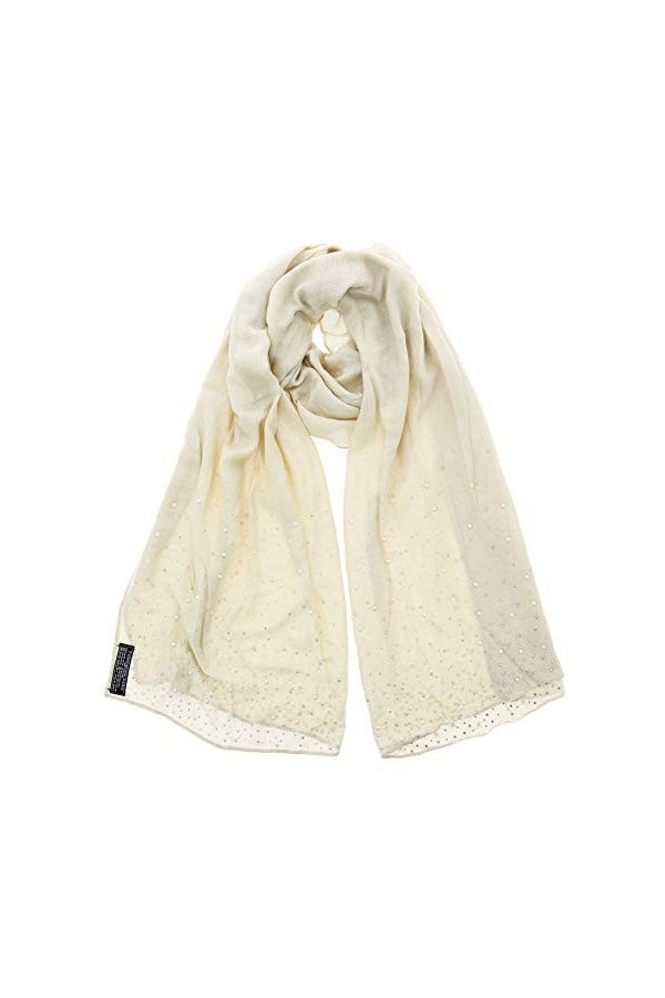 FASHIONGEN - Echarpe en Coton, Foulard femme à Perles et Strass, ALOISE - Beige