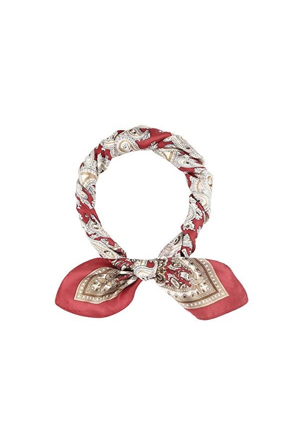 HOULIFE Foulard en soie pour femme - 100 % satin - Petit motif carré - Écharpe col imprimé vintage pour femme et fille - 53 x