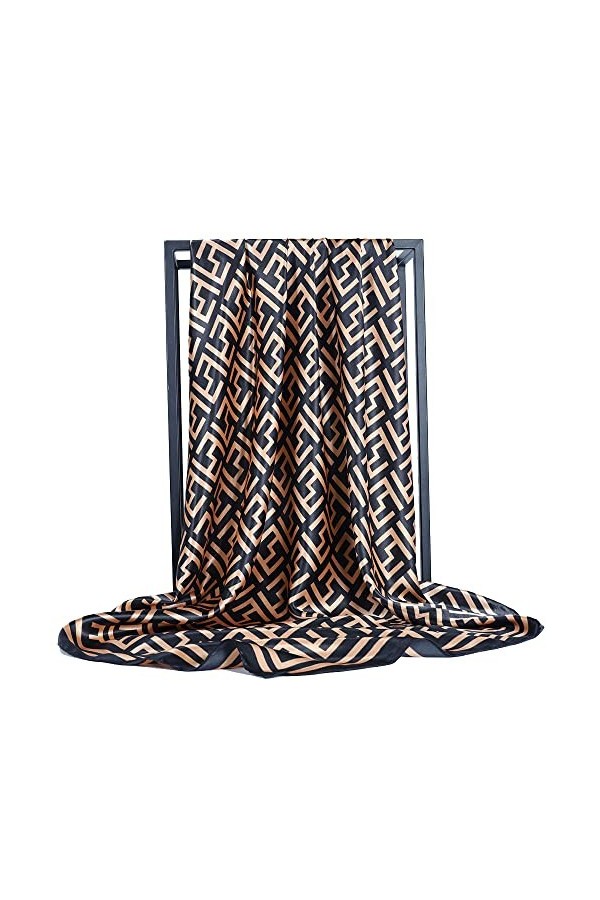 Ecroon A2YU Écharpe en soie synthétique noire et or - Acrylique