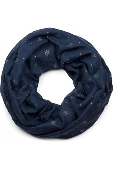 styleBREAKER écharpe loop avec imprimé flocons de neige métallique, châle, tissu, femme 01017064, couleur:Bleu foncé