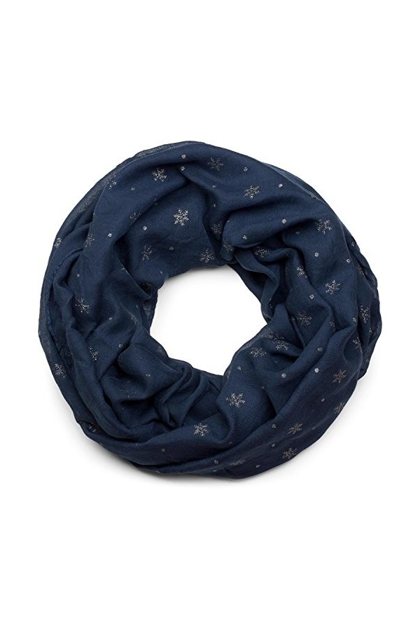 styleBREAKER écharpe loop avec imprimé flocons de neige métallique, châle, tissu, femme 01017064, couleur:Bleu foncé