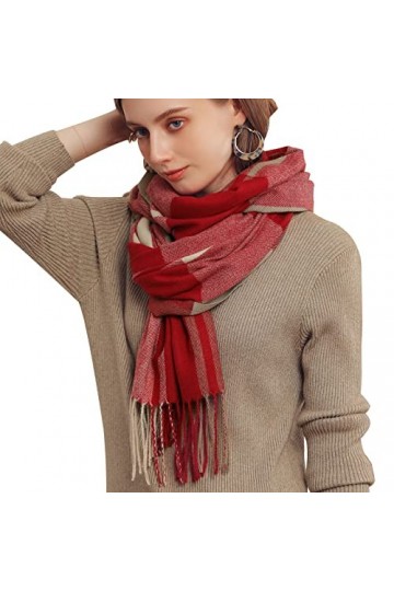 Baynetin Écharpe dhiver pour Femme, Écharpe de Couverture Chaude à Carreaux pour lhiver, Chaudes Réversibles Gland Plaid Co