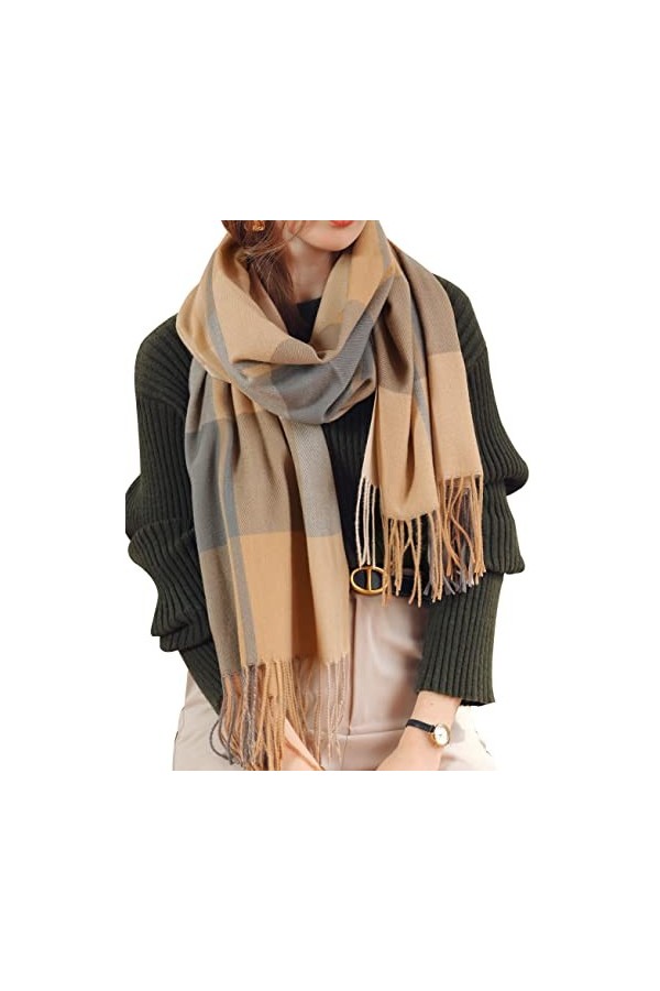Baynetin Écharpe dhiver pour Femme, Écharpe de Couverture Chaude à Carreaux pour lhiver, Chaudes Réversibles Gland Plaid Co