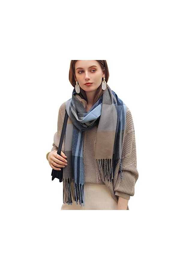 Baynetin Écharpe dhiver pour Femme, Écharpe de Couverture Chaude à Carreaux pour lhiver, Chaudes Réversibles Gland Plaid Co
