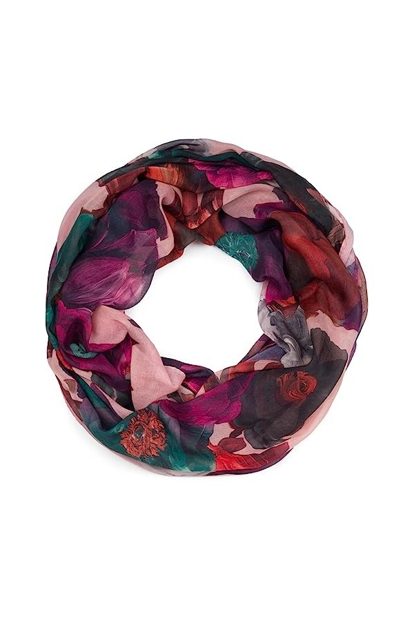 styleBREAKER Écharpe tube dété légère pour femme avec motif floral multicolore 01016217, Rose/vert foncé, taille unique