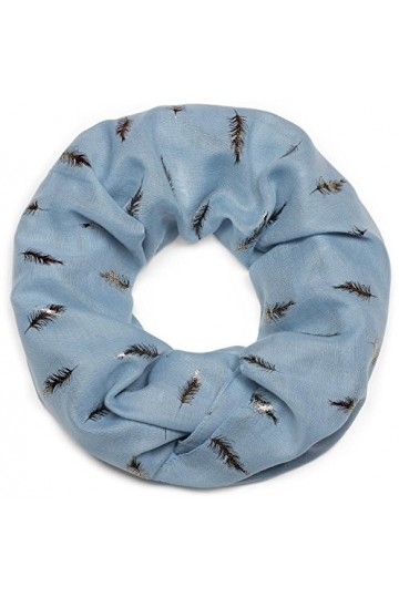 styleBREAKER écharpe loop avec imprimé de plume dorée métallique, châle, tissu, femme 01017062, couleur:Bleu