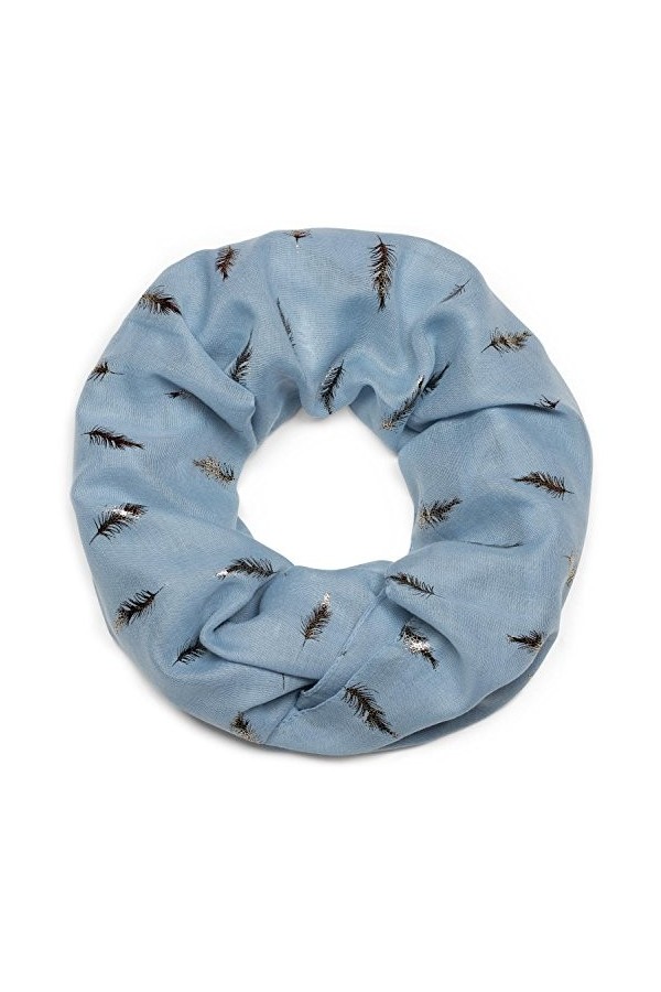 styleBREAKER écharpe loop avec imprimé de plume dorée métallique, châle, tissu, femme 01017062, couleur:Bleu