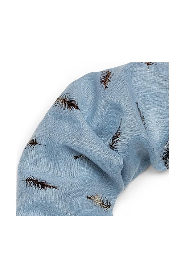 styleBREAKER écharpe loop avec imprimé de plume dorée métallique, châle, tissu, femme 01017062, couleur:Bleu