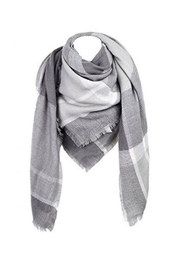 Echarpe Femme Carreaux Ecossaise Foulard - Chale Douce Chaude Grand Tartan Plaid Stole pour Automne et Hiver Gris 