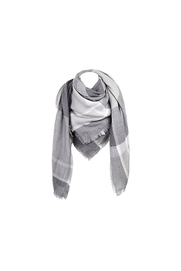 Echarpe Femme Carreaux Ecossaise Foulard - Chale Douce Chaude Grand Tartan Plaid Stole pour Automne et Hiver Gris 