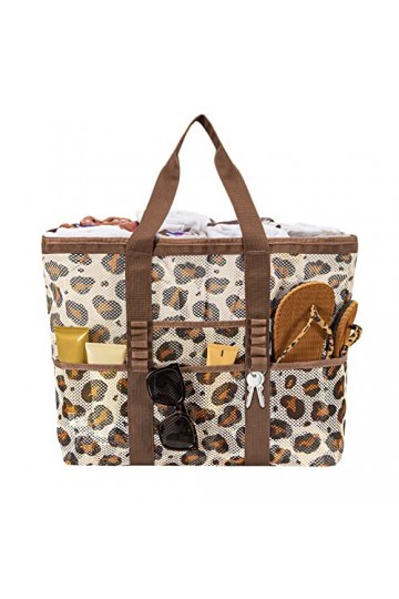 Grand sac de plage en maille - Léger et pliable - Pour femme, léopard, CM