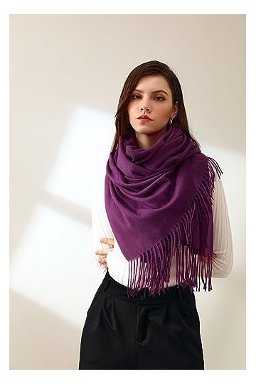 TOPCOR Écharpe monochromatique avec col à pompons chaud, tout convient, violet, 70*180