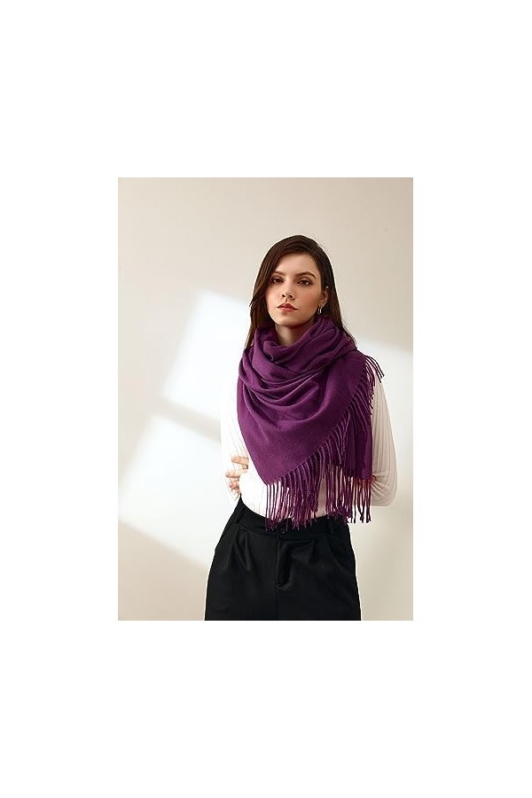 TOPCOR Écharpe monochromatique avec col à pompons chaud, tout convient, violet, 70*180