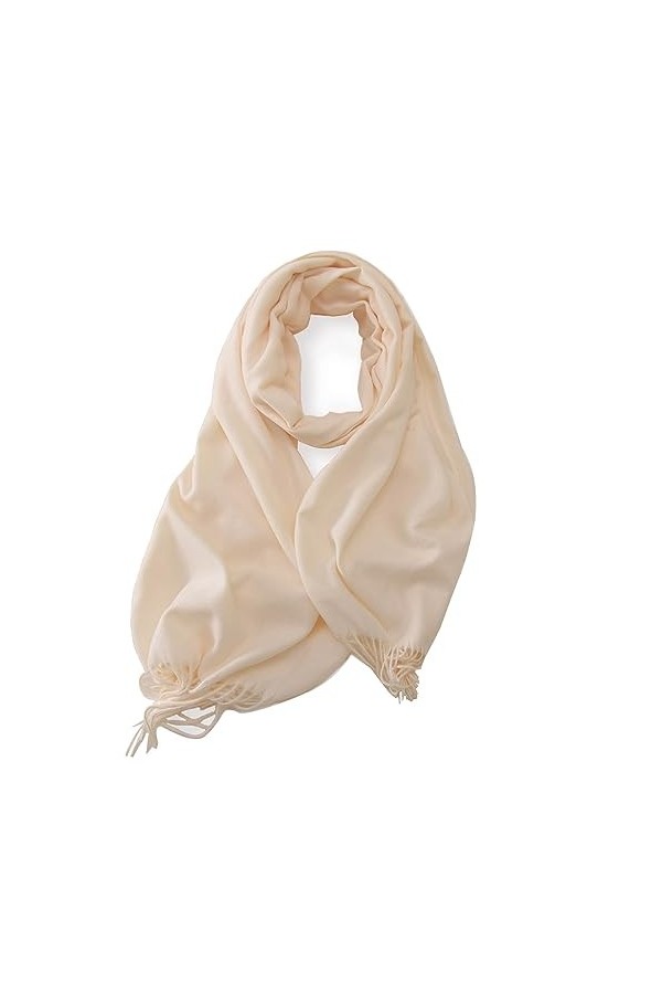 TOPCOR Écharpe monochromatique avec col à pompons chaud, tout convient, ivoire, 70*180