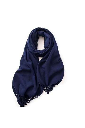 TOPCOR Écharpe monochromatique avec col à pompons chaud, tout convient, bleu foncé, 70*180
