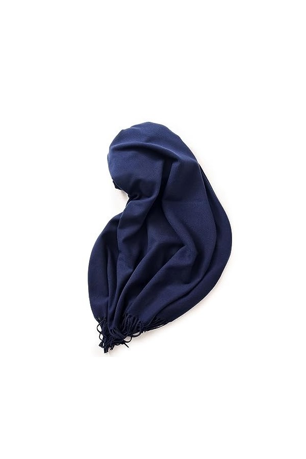 TOPCOR Écharpe monochromatique avec col à pompons chaud, tout convient, bleu foncé, 70*180