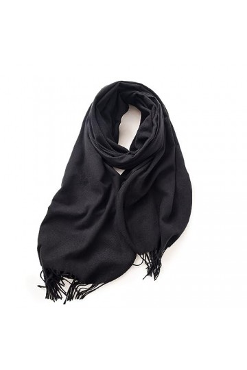 TOPCOR Écharpe monochromatique avec col à pompons chaud, tout convient, Noir , 70*180