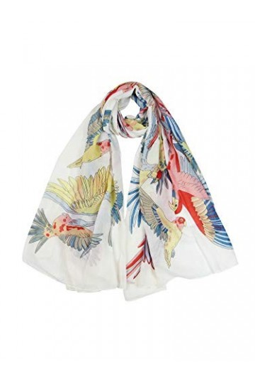 Claudia & Jason® Écharpe tendance pour femme Motif oiseau et perroquet, crème, Taille Unique