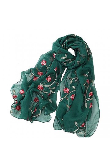 Pluto & Fox Foulard Femme Brodé de Fleurs Foulard en Soie Elégant Design Rétro Foulard Etole de Cou Noir 
