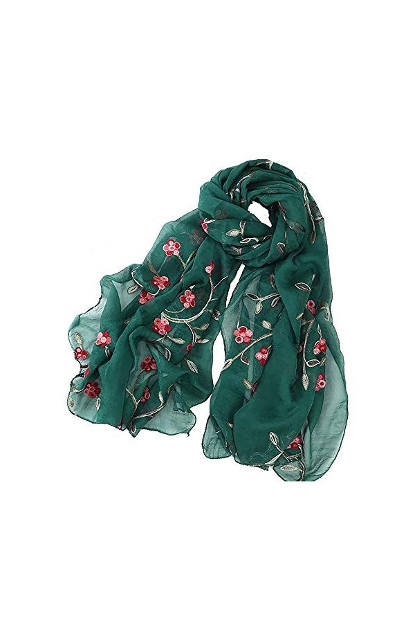 Pluto & Fox Foulard Femme Brodé de Fleurs Foulard en Soie Elégant Design Rétro Foulard Etole de Cou Noir 