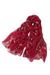 Pluto & Fox Foulard Femme Brodé de Fleurs Foulard en Soie Elégant Design Rétro Foulard Etole de Cou Noir 
