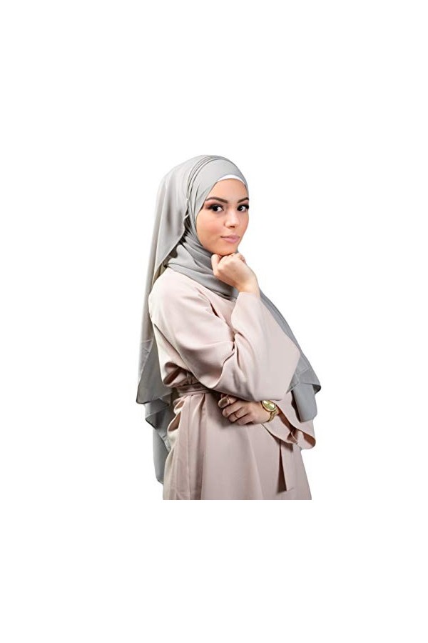 Lamis Hijab - Hijab mousseline de soie opaque format maxi 200X70 pour femme musulmane voilée Gris foncé 
