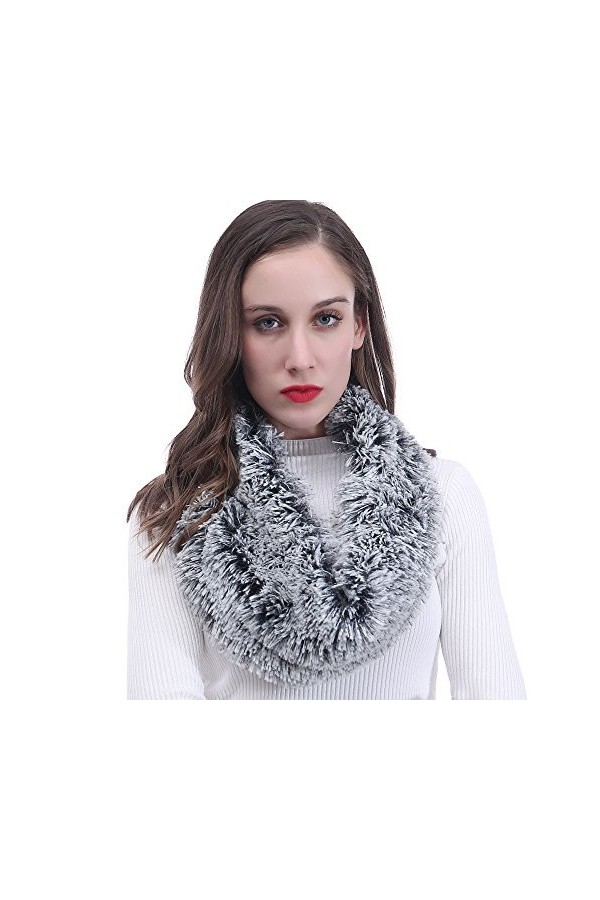Lina & Lily écharpe tube snood bicolore en fausse fourrure Gris/Blanc 