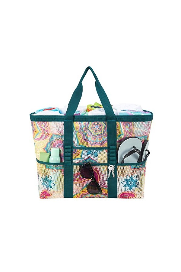 Grand sac de plage en maille - Léger et pliable - Pour femme, léopard, CM