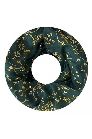 Lina & Lily Écharpe tube femme à fleurs dorées Vert foncé 