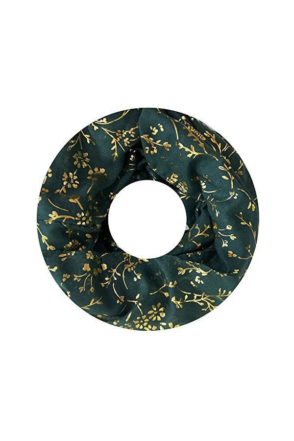 Lina & Lily Écharpe tube femme à fleurs dorées Vert foncé 