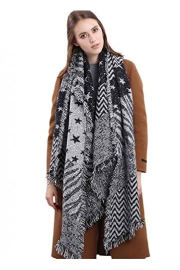 JFAN Écharpe Grand Oversize Avec Black Star 200cmx70cm Écharpe Tartan Chauffante Mode Femmes Epais Chaude Foulards Tempéramen