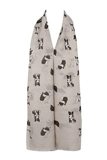 GFM® Écharpe imprimée chien de Border Collie - Beige et Gris - 88-SCF-BC-TRBH 