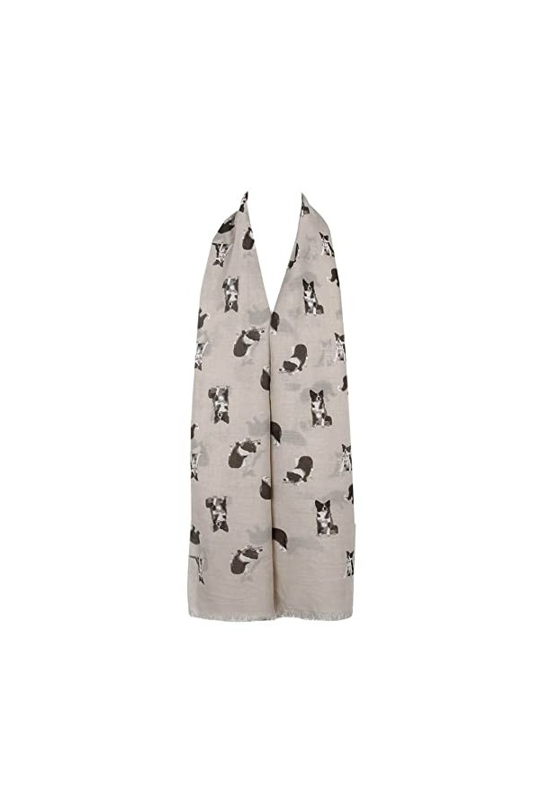 GFM® Écharpe imprimée chien de Border Collie - Beige et Gris - 88-SCF-BC-TRBH 