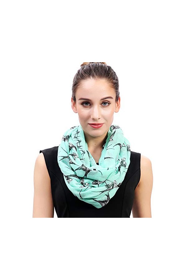 Lina & Lily écharpe tube imprimé hirondelle oiseaux Menthe verte 