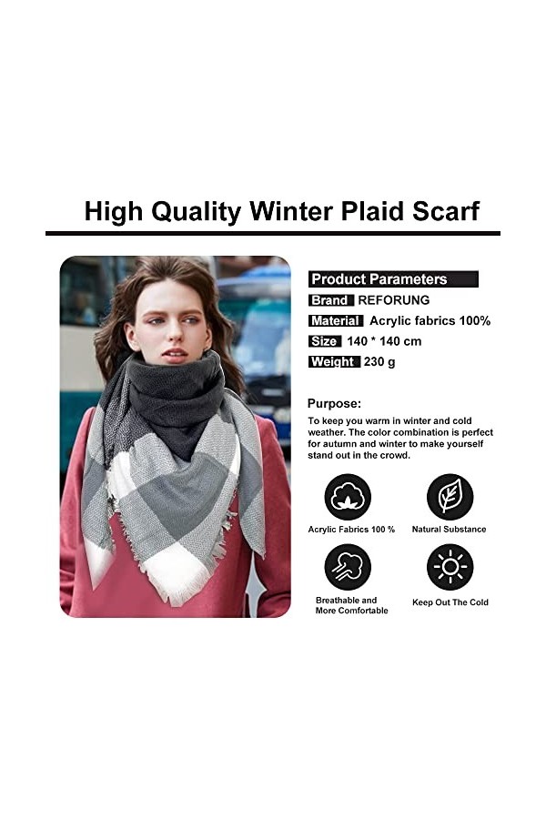 REFORUNG Echarpe Femme Hiver Echarpe Chale a Carreaux Plaid Femme Longue Écharpe Châle Grande Echarpe Femme Chaude Chale Femm