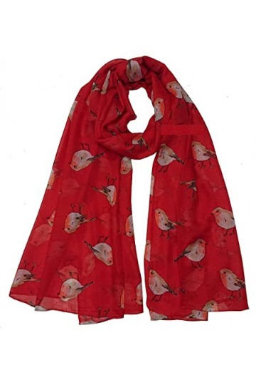 GFM® Foulard imprimé oiseaux : écharpe de Noël rouge-gorge, Rouge - RN-09-LL 