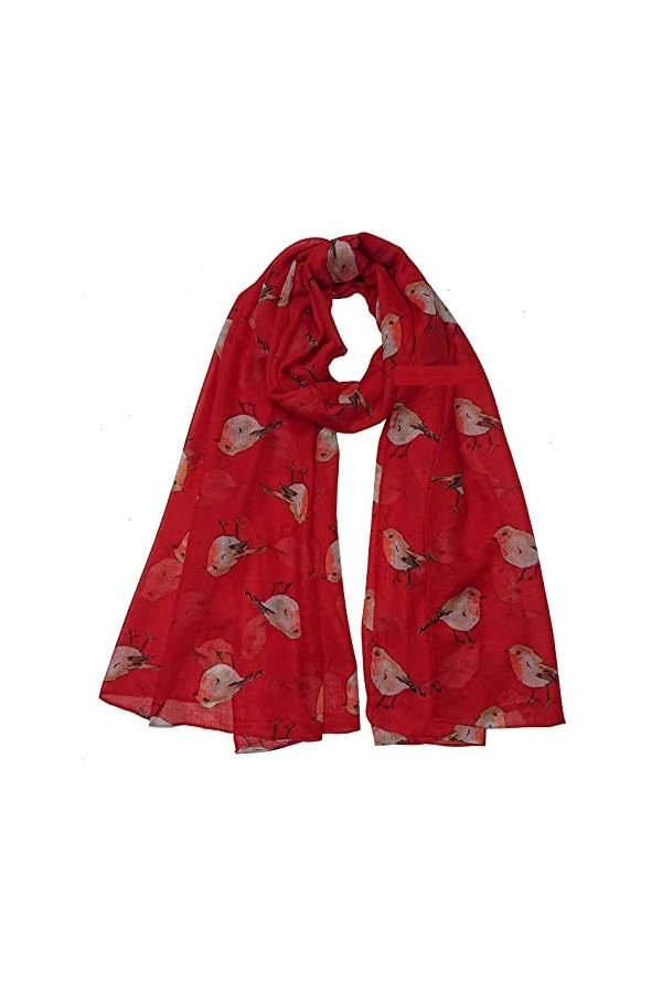 GFM® Foulard imprimé oiseaux : écharpe de Noël rouge-gorge, Rouge - RN-09-LL 