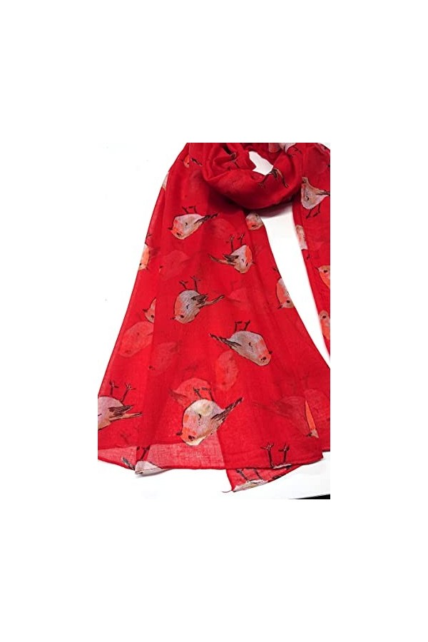 GFM® Foulard imprimé oiseaux : écharpe de Noël rouge-gorge, Rouge - RN-09-LL 