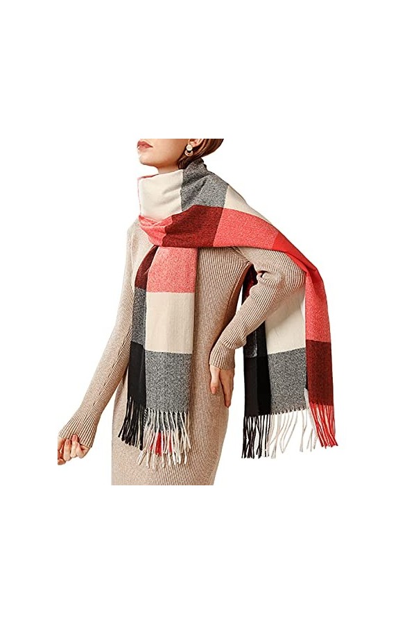 HYUET Hiver Pasmina Écharpe Châle Femmes Plaid Élégant Long Doux Chaud Étoles Écharpes Tartan Wrap Tricoté Châle Hiver Poncho