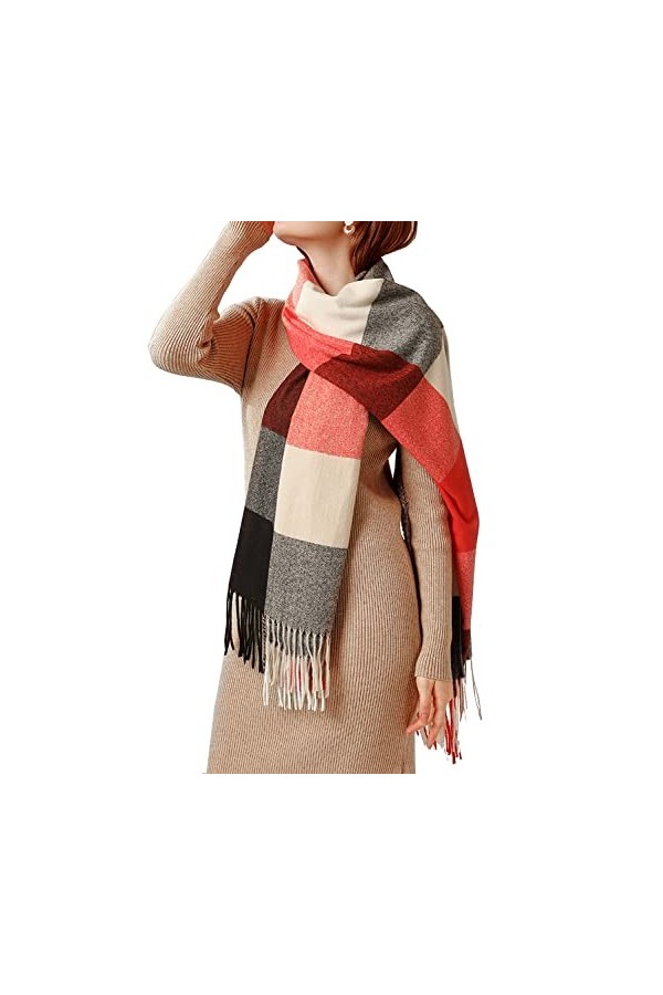 HYUET Hiver Pasmina Écharpe Châle Femmes Plaid Élégant Long Doux Chaud Étoles Écharpes Tartan Wrap Tricoté Châle Hiver Poncho