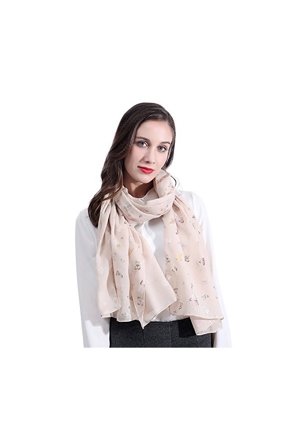 Lina & Lily Châle Écharpe Foulard Femme Papillon Beige 