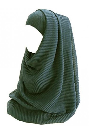 Lina & Lily Écharpe hijab pour femme musulmane, tissu en coton plissée et léger Olive Foncé 