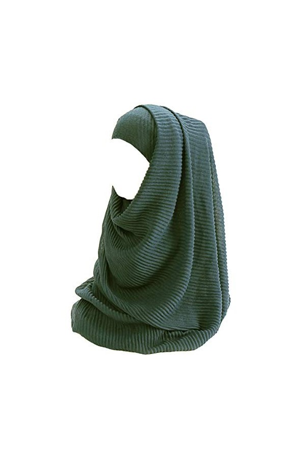 Lina & Lily Écharpe hijab pour femme musulmane, tissu en coton plissée et léger Olive Foncé 