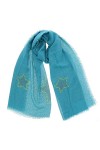 FASHIONGEN - Echarpe femme douce imitation coton, strass et étoile, NUARA - Bleu pétrole Doré 