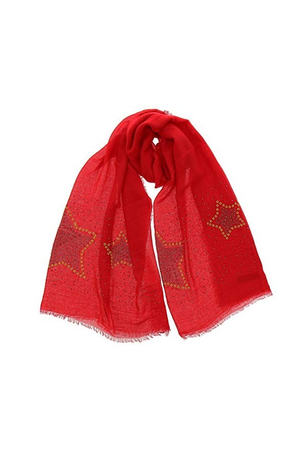 FASHIONGEN - Echarpe femme douce imitation coton, strass et étoile, NUARA - Bleu pétrole Doré 